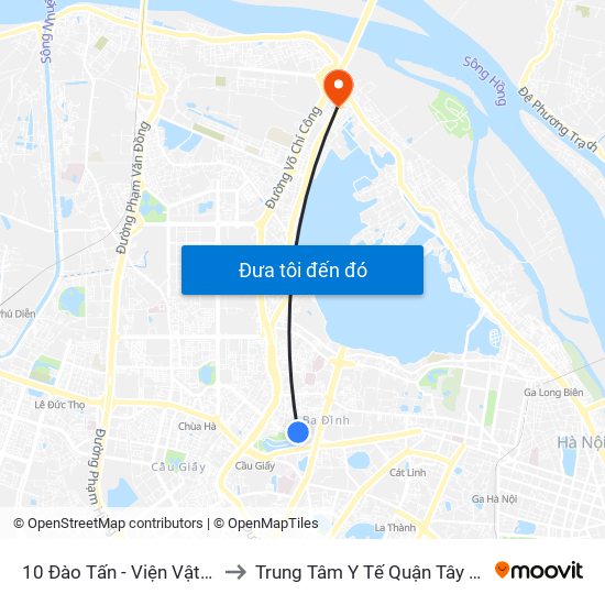 10 Đào Tấn - Viện Vật Lý to Trung Tâm Y Tế Quận Tây Hồ map