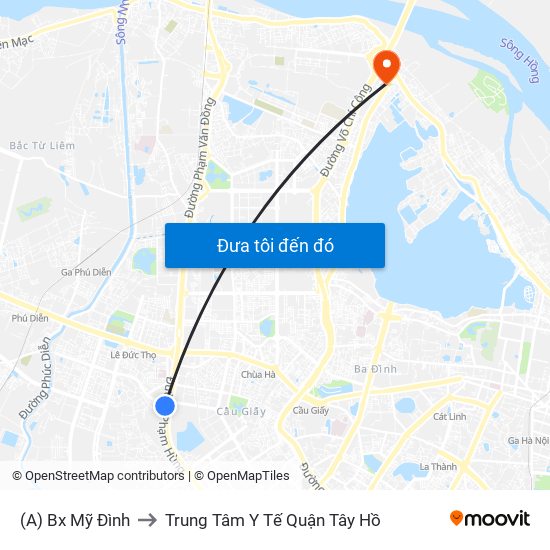 (A) Bx Mỹ Đình to Trung Tâm Y Tế Quận Tây Hồ map