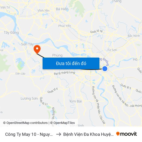 Công Ty May 10 - Nguyễn Văn Linh to Bệnh Viện Đa Khoa Huyện Phúc Thọ map