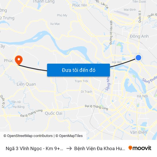 Ngã 3 Vĩnh Ngọc - Km 9+230 Quốc Lộ 3 to Bệnh Viện Đa Khoa Huyện Phúc Thọ map