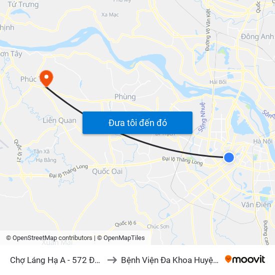 Chợ Láng Hạ A - 572 Đường Láng to Bệnh Viện Đa Khoa Huyện Phúc Thọ map