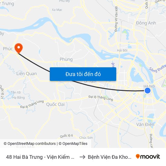 48 Hai Bà Trưng - Viện Kiểm Nghiệm Thuốc Trung Ương to Bệnh Viện Đa Khoa Huyện Phúc Thọ map