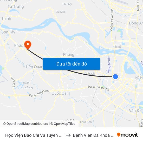 Học Viện Báo Chí Và Tuyên Truyền - 36 Xuân Thủy to Bệnh Viện Đa Khoa Huyện Phúc Thọ map