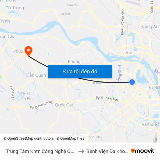 Trung Tâm Khtn Công Nghệ Quốc Gia - 18 Hoàng Quốc Việt to Bệnh Viện Đa Khoa Huyện Phúc Thọ map