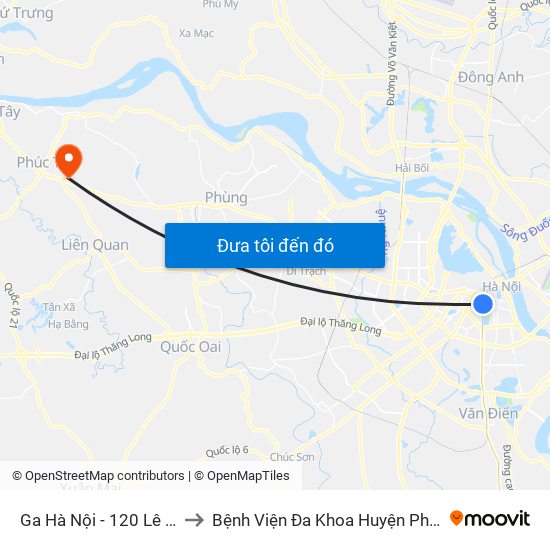 Ga Hà Nội - 120 Lê Duẩn to Bệnh Viện Đa Khoa Huyện Phúc Thọ map