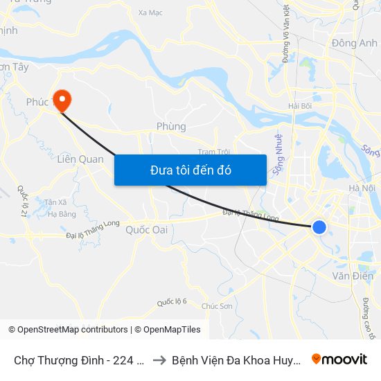 Chợ Thượng Đình - 224 Nguyễn Trãi to Bệnh Viện Đa Khoa Huyện Phúc Thọ map