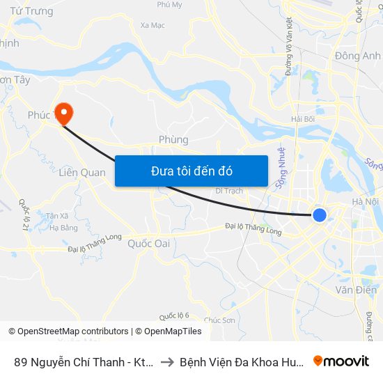 89 Nguyễn Chí Thanh - Ktx Đại Học Luật to Bệnh Viện Đa Khoa Huyện Phúc Thọ map