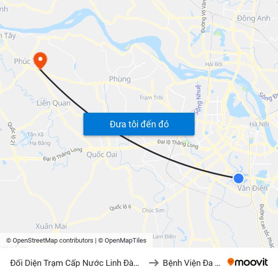 Đối Diện Trạm Cấp Nước Linh Đàm (Đối Diện Chung Cư Hh1c) - Nguyễn Hữu Thọ to Bệnh Viện Đa Khoa Huyện Phúc Thọ map