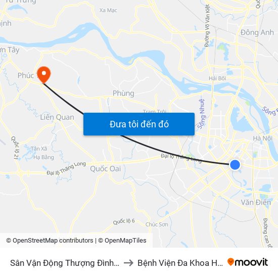 Sân Vận Động Thượng Đình - 129 Nguyễn Trãi to Bệnh Viện Đa Khoa Huyện Phúc Thọ map