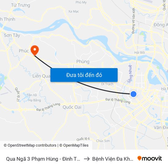 Qua Ngã 3 Phạm Hùng - Đình Thôn (Hướng Đi Phạm Văn Đồng) to Bệnh Viện Đa Khoa Huyện Phúc Thọ map