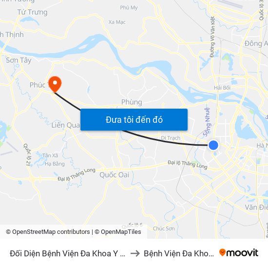 Nhà Máy Nước Mai Dịch - Phạm Hùng to Bệnh Viện Đa Khoa Huyện Phúc Thọ map