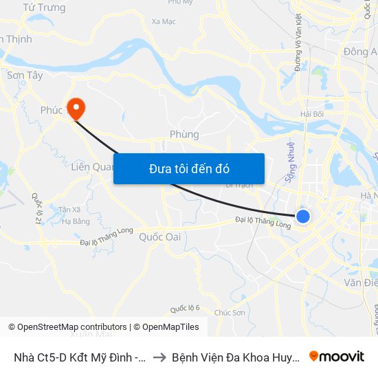 Nhà Ct5-D Kđt Mỹ Đình - Phạm Hùng to Bệnh Viện Đa Khoa Huyện Phúc Thọ map