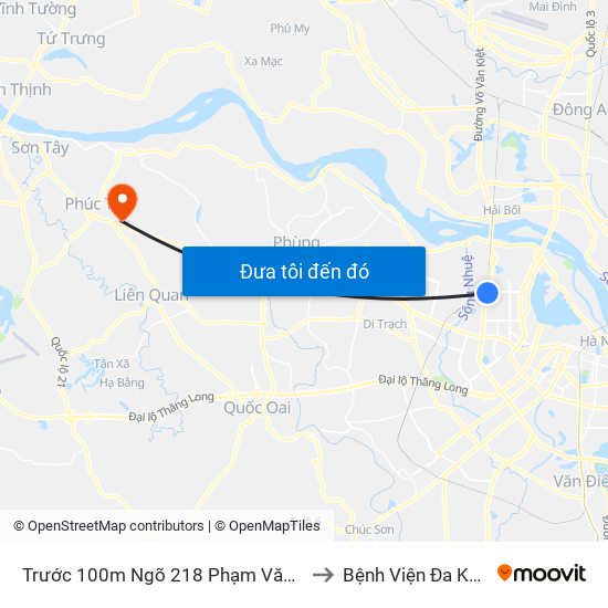 Trước 100m Ngõ 218 Phạm Văn Đồng (Đối Diện Công Viên Hòa Bình) to Bệnh Viện Đa Khoa Huyện Phúc Thọ map