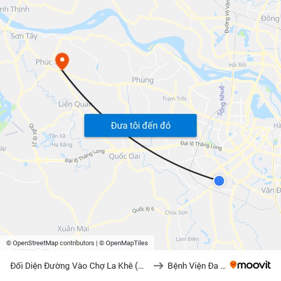 Đối Diện Đường Vào Chợ La Khê (Qua Ga Metro La Khê) - 405 Quang Trung (Hà Đông) to Bệnh Viện Đa Khoa Huyện Phúc Thọ map