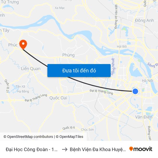 Đại Học Công Đoàn - 169 Tây Sơn to Bệnh Viện Đa Khoa Huyện Phúc Thọ map