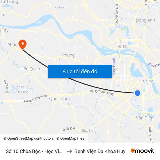 Số 10 Chùa Bộc - Học Viện Ngân Hàng to Bệnh Viện Đa Khoa Huyện Phúc Thọ map