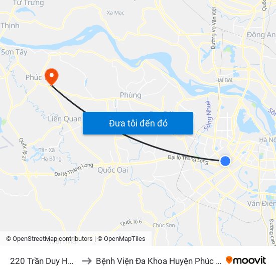 220 Trần Duy Hưng to Bệnh Viện Đa Khoa Huyện Phúc Thọ map