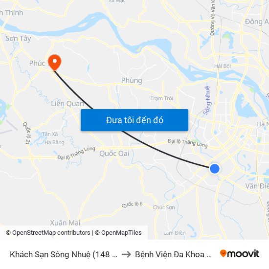 Khách Sạn Sông Nhuệ (148 Trần Phú- Hà Đông) to Bệnh Viện Đa Khoa Huyện Phúc Thọ map