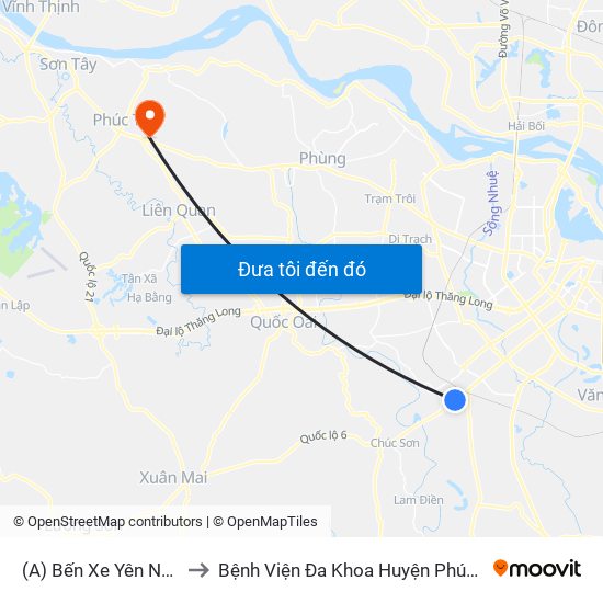 (A) Bến Xe Yên Nghĩa to Bệnh Viện Đa Khoa Huyện Phúc Thọ map