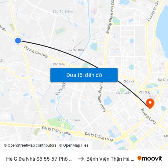 Hè Giữa Nhà Số 55-57 Phố Nhổn to Bệnh Viện Thận Hà Nội map