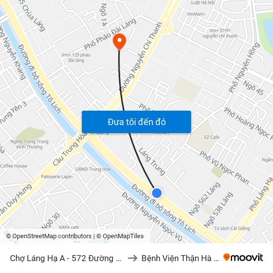 Chợ Láng Hạ A - 572 Đường Láng to Bệnh Viện Thận Hà Nội map