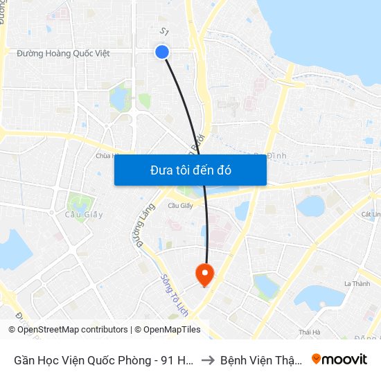 Gần Học Viện Quốc Phòng - 91 Hoàng Quốc Việt to Bệnh Viện Thận Hà Nội map