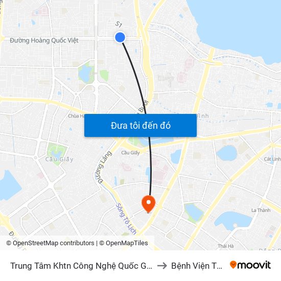 Trung Tâm Khtn Công Nghệ Quốc Gia - 18 Hoàng Quốc Việt to Bệnh Viện Thận Hà Nội map