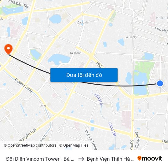 Đối Diện Vincom Tower - Bà Triệu to Bệnh Viện Thận Hà Nội map