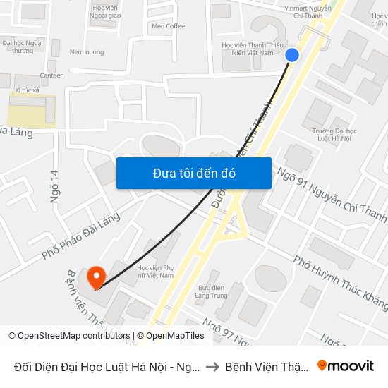 Đối Diện Đại Học Luật Hà Nội - Nguyễn Chí Thanh to Bệnh Viện Thận Hà Nội map