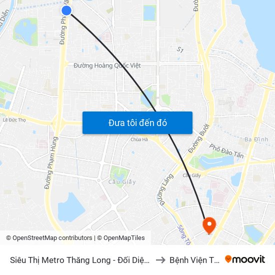 Siêu Thị Metro Thăng Long - Đối Diện Ngõ 599 Phạm Văn Đồng to Bệnh Viện Thận Hà Nội map