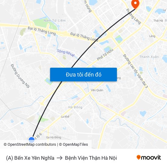 (A) Bến Xe Yên Nghĩa to Bệnh Viện Thận Hà Nội map