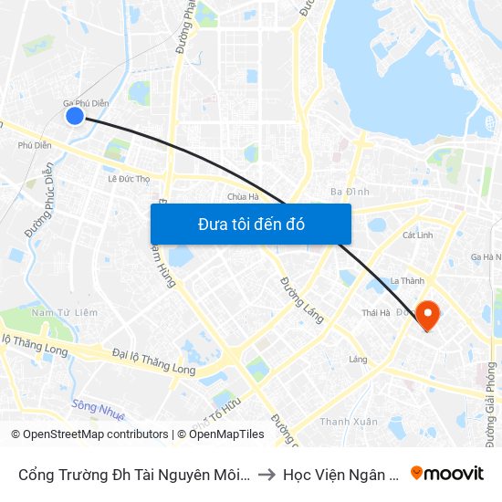 Cổng Trường Đh Tài Nguyên Môi Trường to Học Viện Ngân Hàng map