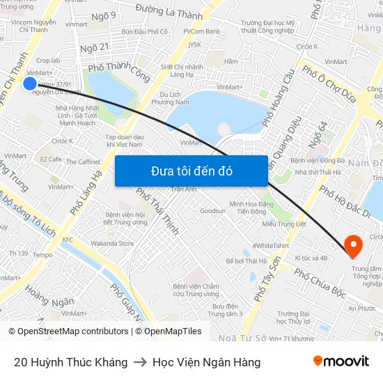 20 Huỳnh Thúc Kháng to Học Viện Ngân Hàng map