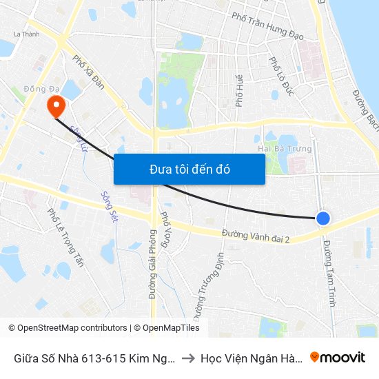 Giữa Số Nhà 613-615 Kim Ngưu to Học Viện Ngân Hàng map