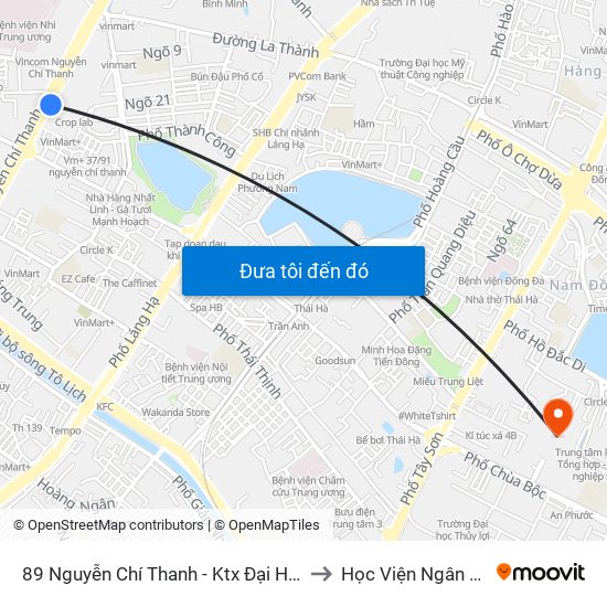 89 Nguyễn Chí Thanh - Ktx Đại Học Luật to Học Viện Ngân Hàng map