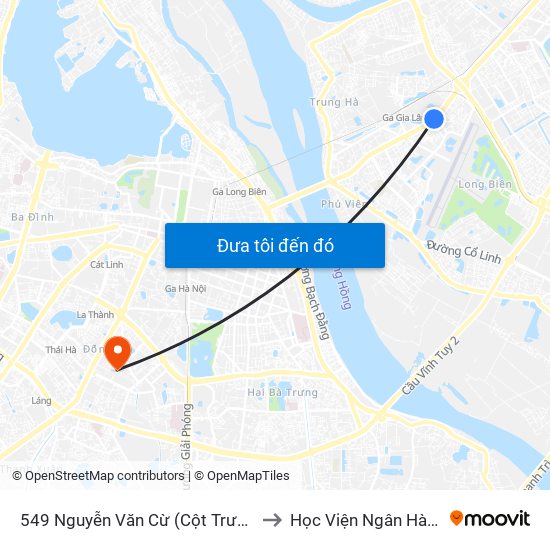 549 Nguyễn Văn Cừ (Cột Trước) to Học Viện Ngân Hàng map