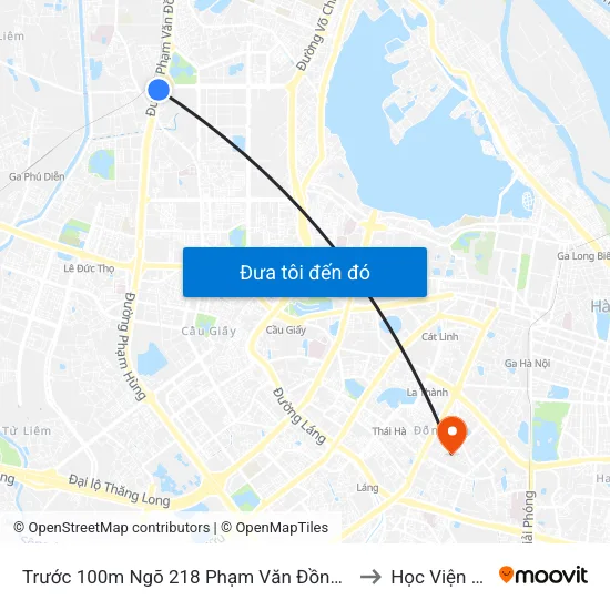 Trước 100m Ngõ 218 Phạm Văn Đồng (Đối Diện Công Viên Hòa Bình) to Học Viện Ngân Hàng map