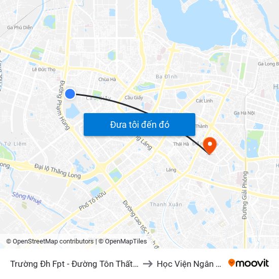 Trường Đh Fpt - Đường Tôn Thất Thuyết to Học Viện Ngân Hàng map