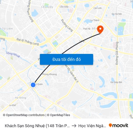 Khách Sạn Sông Nhuệ (148 Trần Phú- Hà Đông) to Học Viện Ngân Hàng map