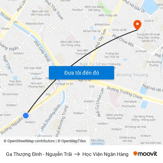 Ga Thượng Đình - Nguyễn Trãi to Học Viện Ngân Hàng map