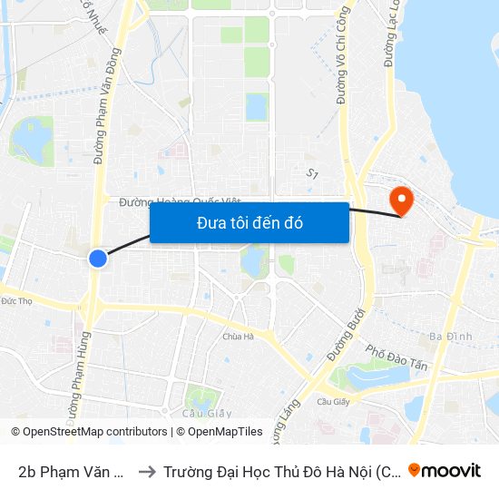 2b Phạm Văn Đồng to Trường Đại Học Thủ Đô Hà Nội (Cơ Sở 3) map