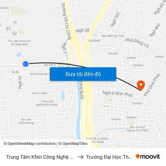Trung Tâm Khtn Công Nghệ Quốc Gia - 18 Hoàng Quốc Việt to Trường Đại Học Thủ Đô Hà Nội (Cơ Sở 3) map