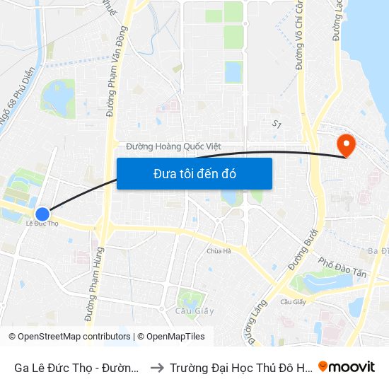 Ga Lê Đức Thọ - Đường Hồ Tùng Mậu to Trường Đại Học Thủ Đô Hà Nội (Cơ Sở 3) map