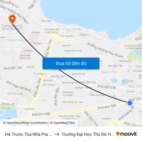Hè Trước Tòa Nhà Pta - Số 1 Kim Mã to Trường Đại Học Thủ Đô Hà Nội (Cơ Sở 3) map