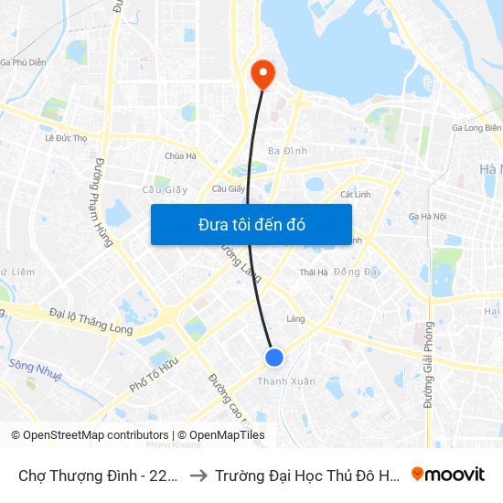 Chợ Thượng Đình - 224 Nguyễn Trãi to Trường Đại Học Thủ Đô Hà Nội (Cơ Sở 3) map