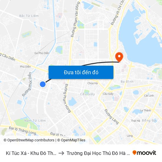 Kí Túc Xá - Khu Đô Thị Mỹ Đình II to Trường Đại Học Thủ Đô Hà Nội (Cơ Sở 3) map