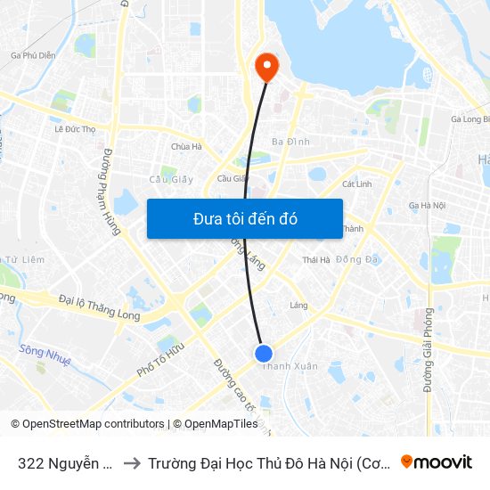 322 Nguyễn Trãi to Trường Đại Học Thủ Đô Hà Nội (Cơ Sở 3) map