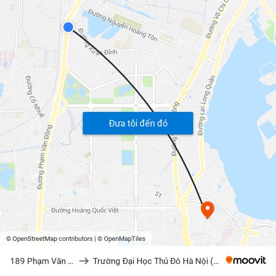 189 Phạm Văn Đồng to Trường Đại Học Thủ Đô Hà Nội (Cơ Sở 3) map