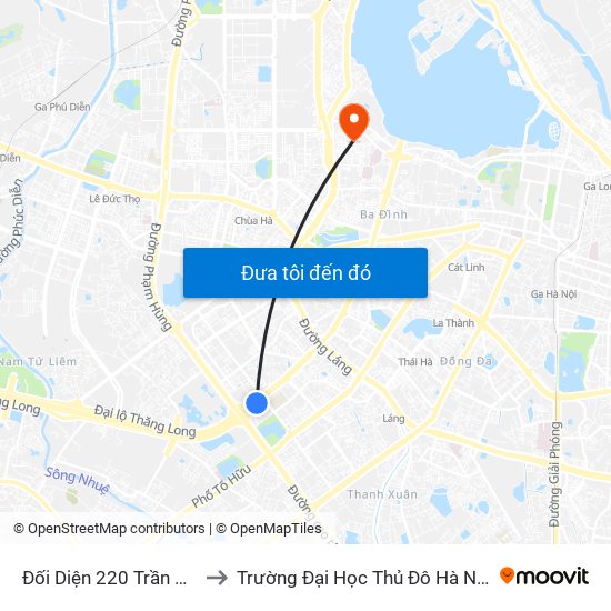 Đối Diện 220 Trần Duy Hưng to Trường Đại Học Thủ Đô Hà Nội (Cơ Sở 3) map