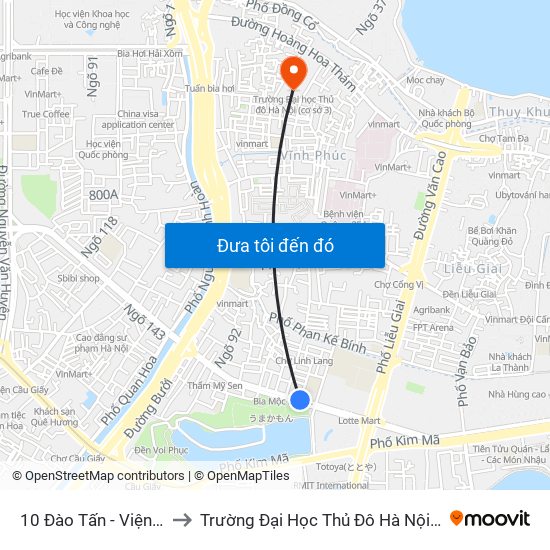 10 Đào Tấn - Viện Vật Lý to Trường Đại Học Thủ Đô Hà Nội (Cơ Sở 3) map